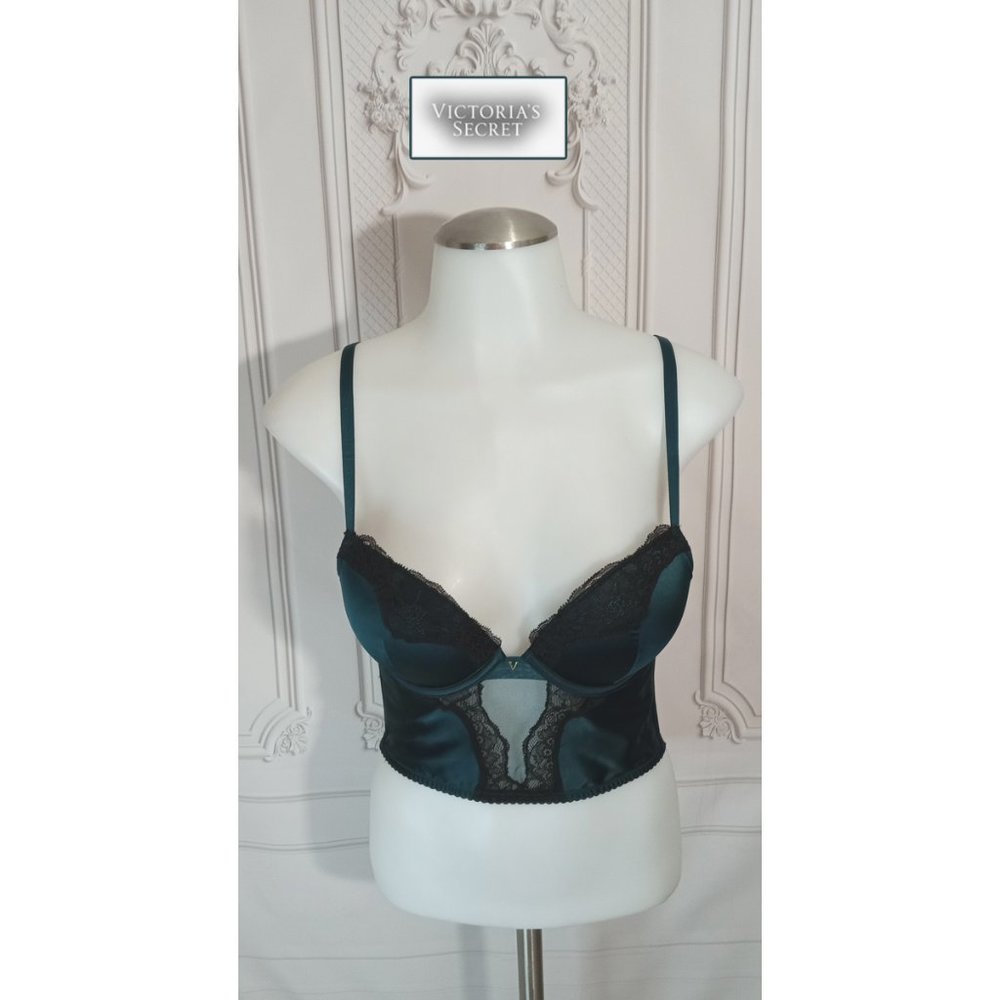 Victoria’s Secret Very Sexy Bustier Longline Push Up Bra Top Dark Teal Green 32C - Picture 2 of 9